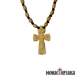Ξυλόγλυπτος Βυζαντινός Σταυρός με Ξύλινη Αλυσίδα
