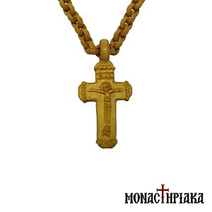 Ξυλόγλυπτος Βυζαντινός Σταυρός με Ξύλινη Αλυσίδα