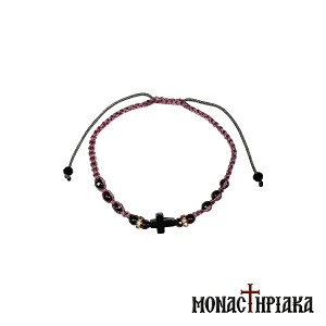 Knitted Bracelet with Hematite Cross