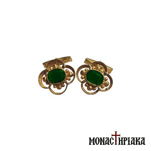 Silver Cufflinks Gold-Plated with Green Stone