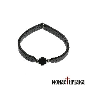 Black Bracelet with Hematite Beads and Cross