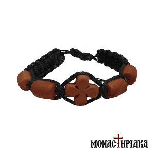 Black Bracelet with Wooden Cross