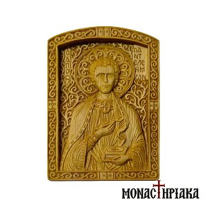 Wood Carved Icon of Saint Panteleimon