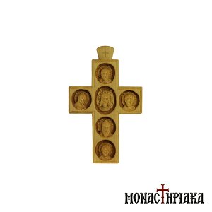 Wood Carved Cross with Holy Mandylion | Saint Paisios | Saint Nicholas | Saint Spyridon | Saint Minas