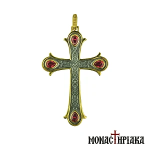 Silver Cross with 4 Red Stones