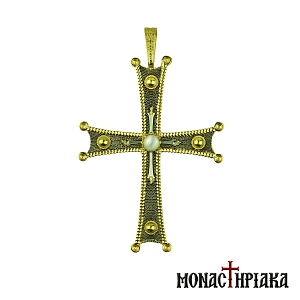 Silver Cross with White Bead