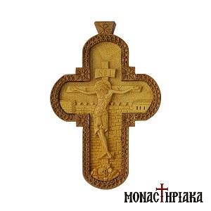 Wood Carved Pectoral Cross Made of Box and Pear Wood