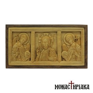 Wood Carved Icon of Jesus Christ and the Archangels